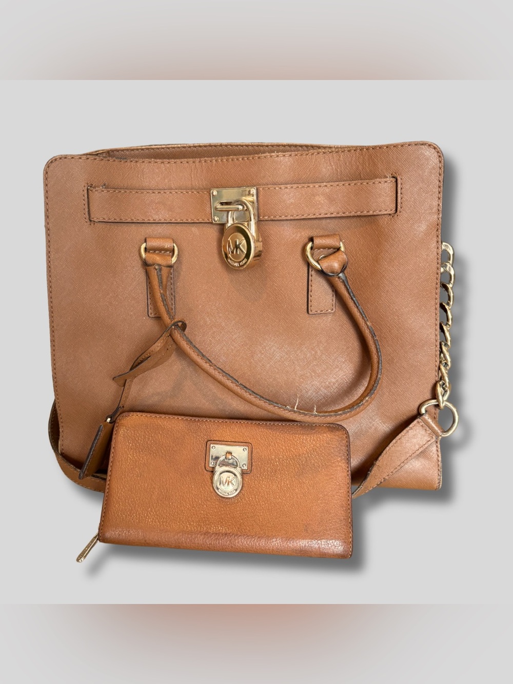 Michael Kors Hamilton Brown Saffiano Leather Tote with Matching Wallet - Picture 1 of 15